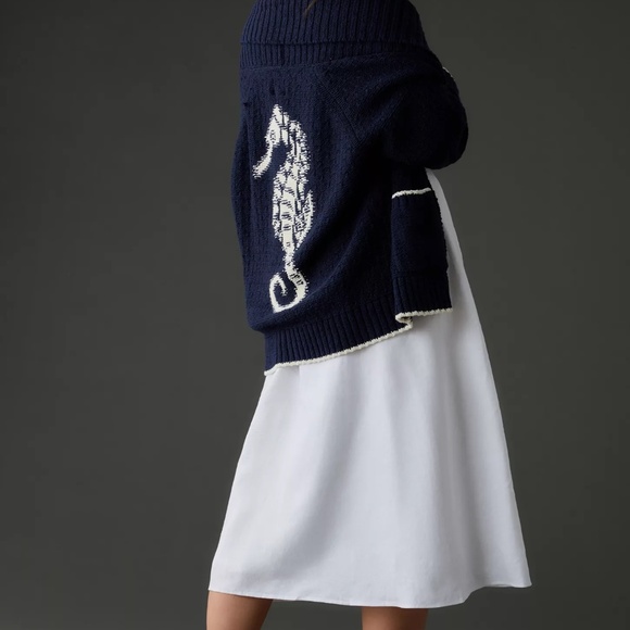 Anthropologie Maeve Seahorse Cardigan Sweater S - Picture 2 of 5